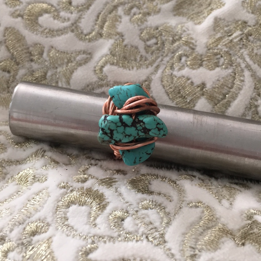 Copper Wire Wrapped Ring With Turquoise Beads - image 3